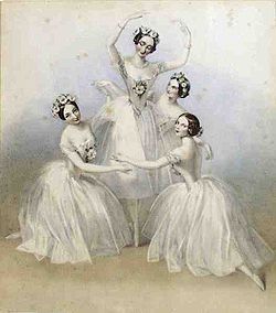 Lucile Grahn, Carlotta Grisi, Fanny Cerrito, and Marie Taglioni. Image: wikipedia.org